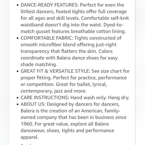 BALERA Dancewear Footed Ballet Tights LT Suntan - Picture 10 of 11